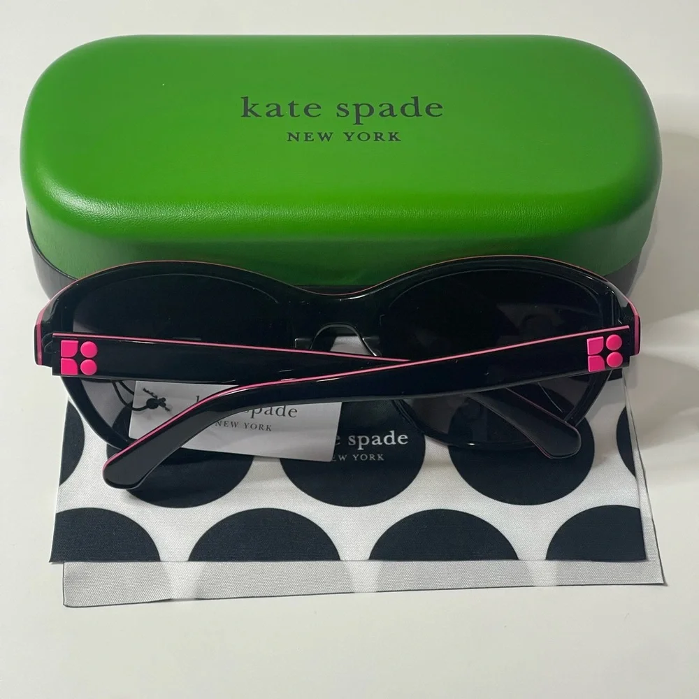 Kate Spade New York cat-eye sunglasses black hot pink detail - Picture 2 of 6